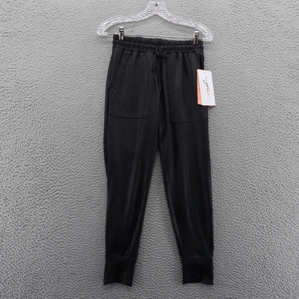 X by Gottex Studio‎ Womens Black Faux Leather Joggers Ankle Zip Pants XS GM8011L